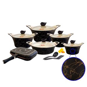 سرویس قابلمه 15 پارچه کاندید کاپری درب پلوپزی گرانیت کرم