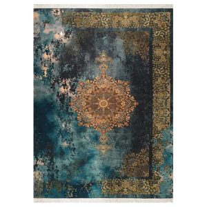 فرش 1200 شانه ابریشم نما کد 201754 رنگ زمینه سرمه ای