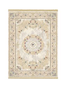 فرش ابریشم نما 12۰۰ شانه کد 1043رنگ زمینه کرم