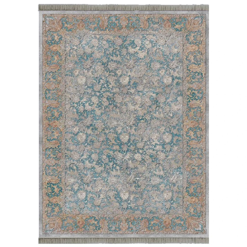 فرش ابریشم نما 1200 شانه فیروزه ای کد T1003