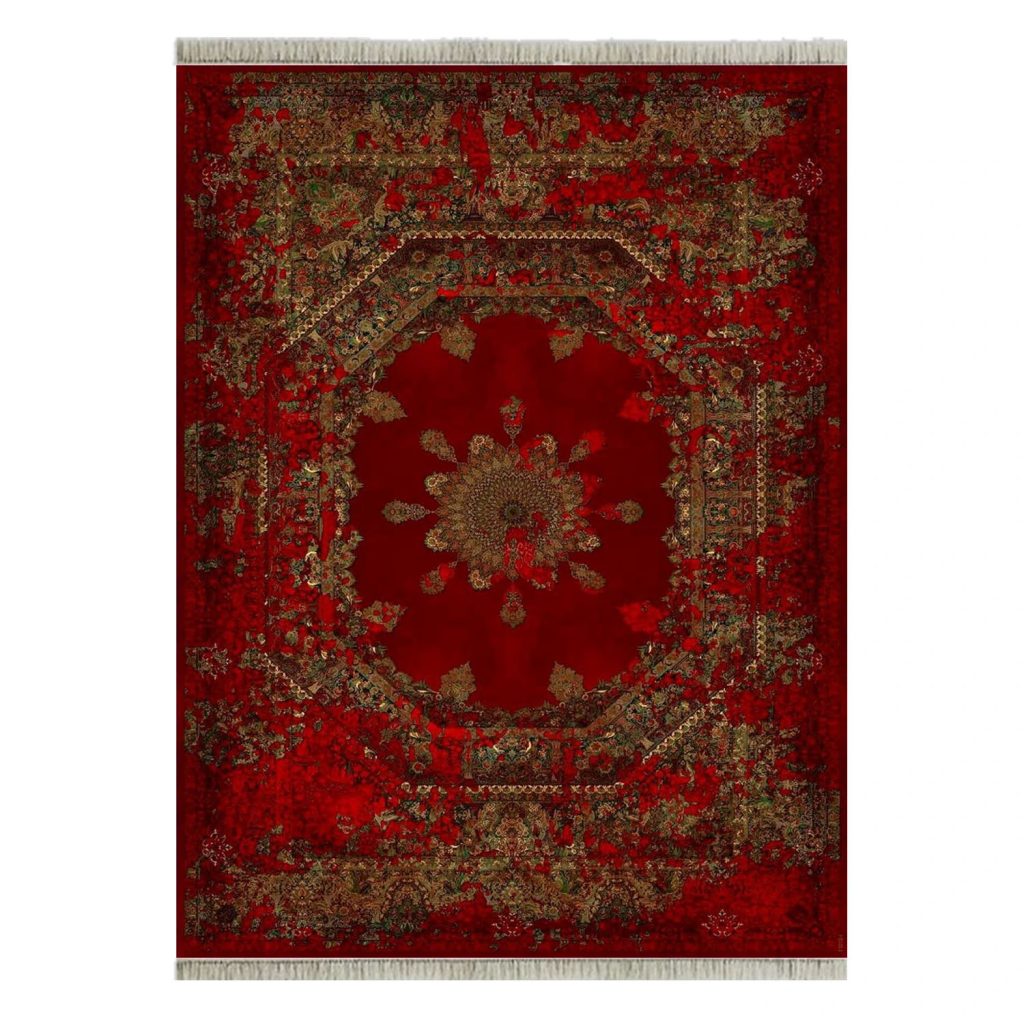 فرش ابریشم نما 12۰۰ شانه کد t1012 رنگ زمینه قرمز
