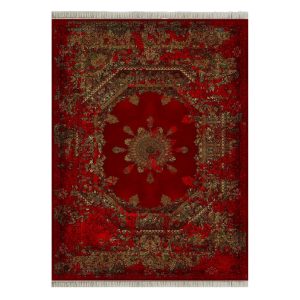 فرش ابریشم نما 12۰۰ شانه کد t1012 رنگ زمینه قرمز