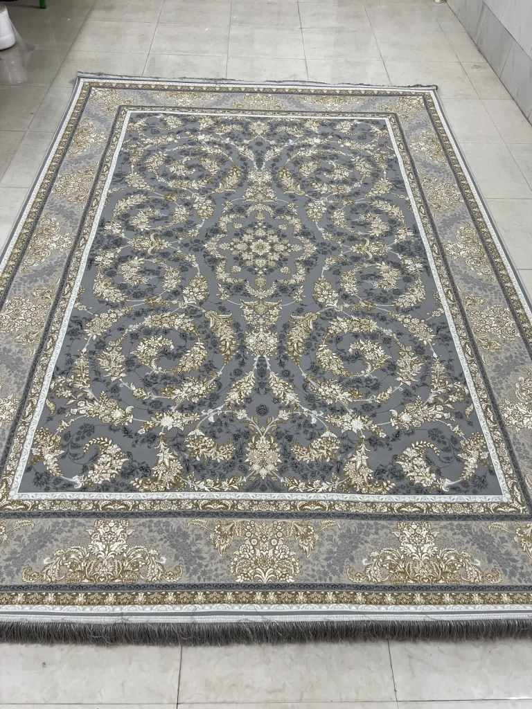 فرش 1200شانه اکرلیک خوشه طلا (زمینه طوسی)