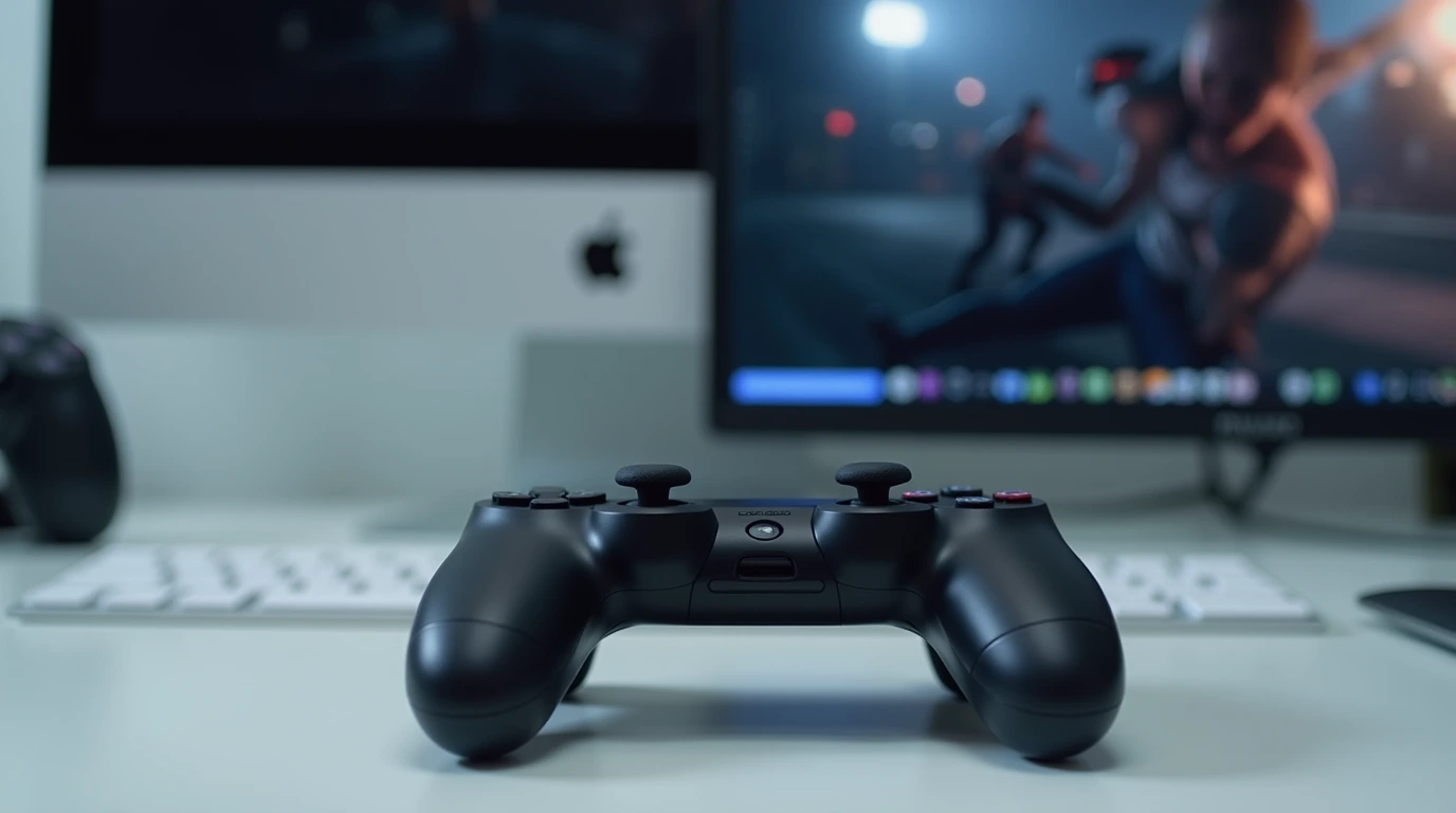 دسته بازی ps4 روی یک میز گیمینگ 