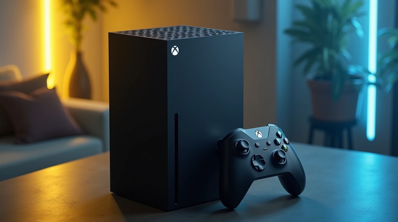 تصویری از کنسول Xbox Series X برروی میز و در حال اجرای بازی
