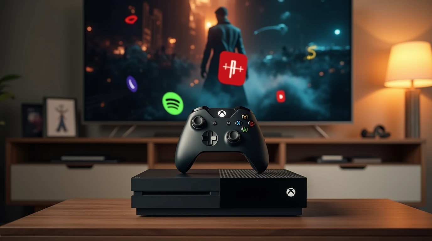 تصویر یک Xbox One به همراه دسته بازی آن روی یک میز 