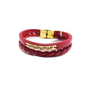 دستبند چرم پلاک طلا طرح میامی