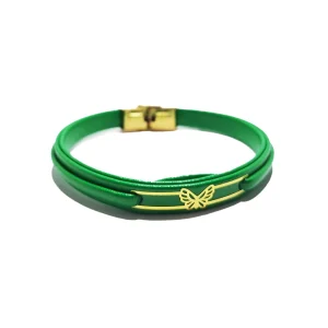 دستبند چرم پلاک طلا طرح پروانه