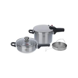 زودپز دوقلو پارس استیل کف سه لایه گنجایش 6 و 3 ليتر با درب پیرکس