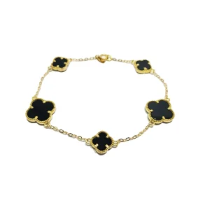 دستبند طلا ونکلیف 5 گل با سنگ مشکی