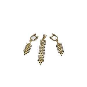 نیم ست طلا 5 ردیف سفید و طلایی