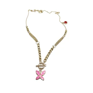 گردنبند طلا پروانه مینا صورتی