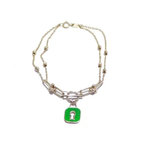 دستبند طلای فانتزی نسیم طرح قفل سبز