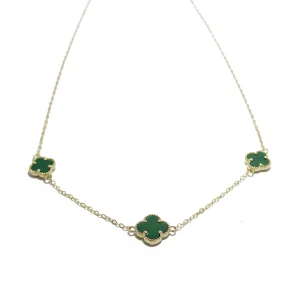 گردنبند طلا ونکلیف سبز سه گل