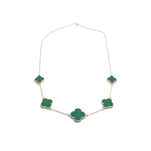 گردنبند طلا ونکلیف پنج گل با سنگ سبز