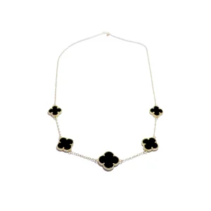 گردنبند طلا ونکلیف پنج گل با سنگ مشکی