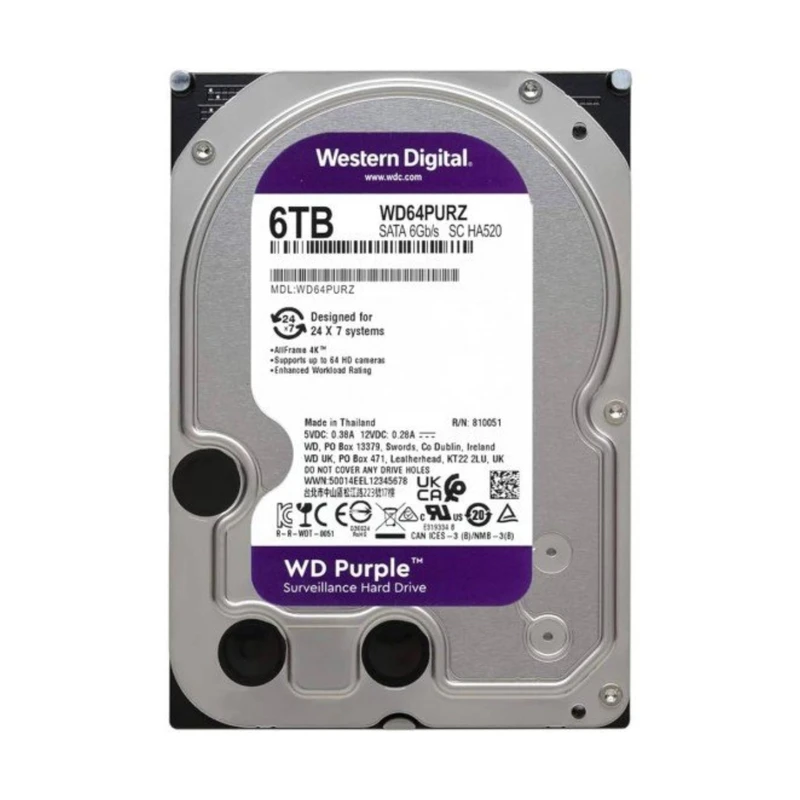هارد دیسک اینترنال وسترن دیجیتال مدل Purple WD64PURZ ظرفیت 6 ترابایت