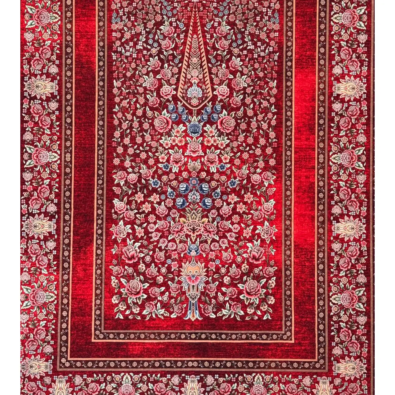 فرش ابریشم ماشینی ۷۷ رج کد باغ گل قرمز