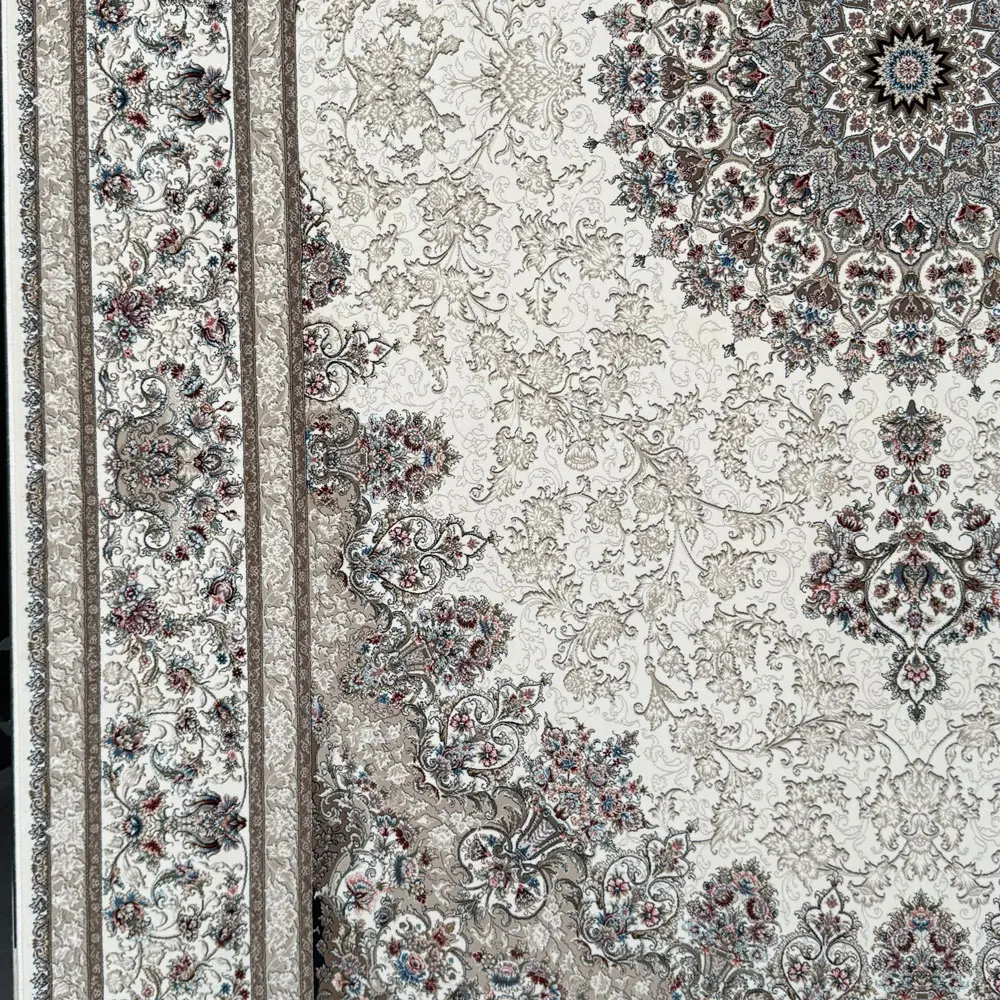 فرش 1200 شانه اکرلیک طرح نگین زمینه کرم