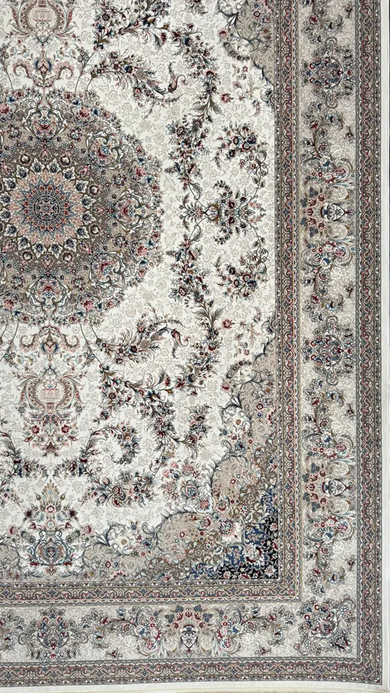 فرش 1200 شانه اکرلیک طرح زمرد زمینه کرم