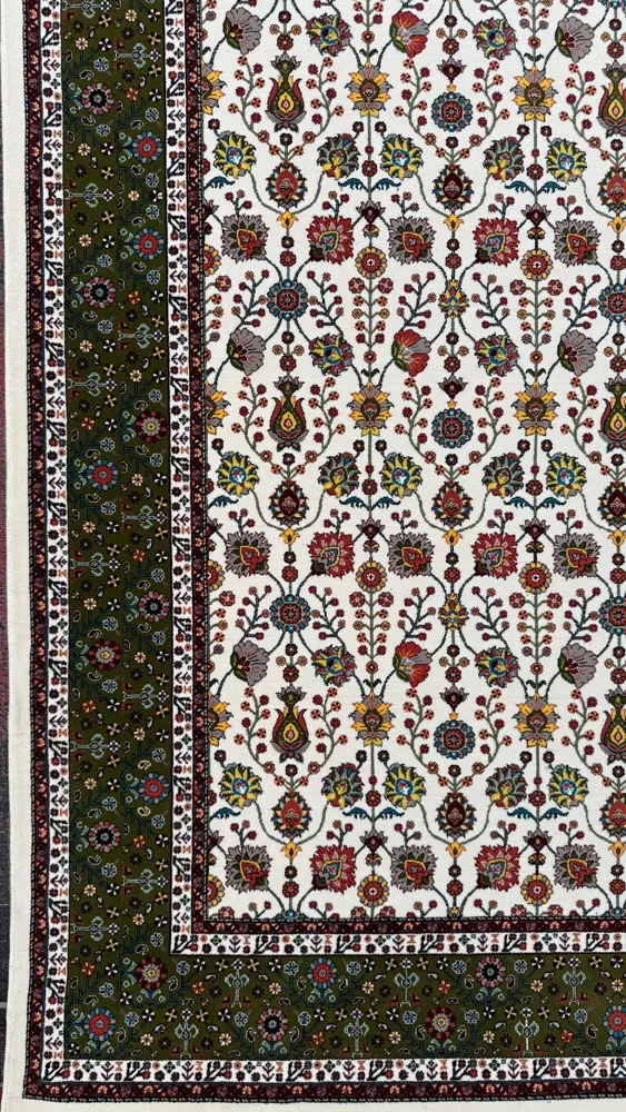 فرش 700 شانه اکرلیک طرح شکوفه زمینه کرم