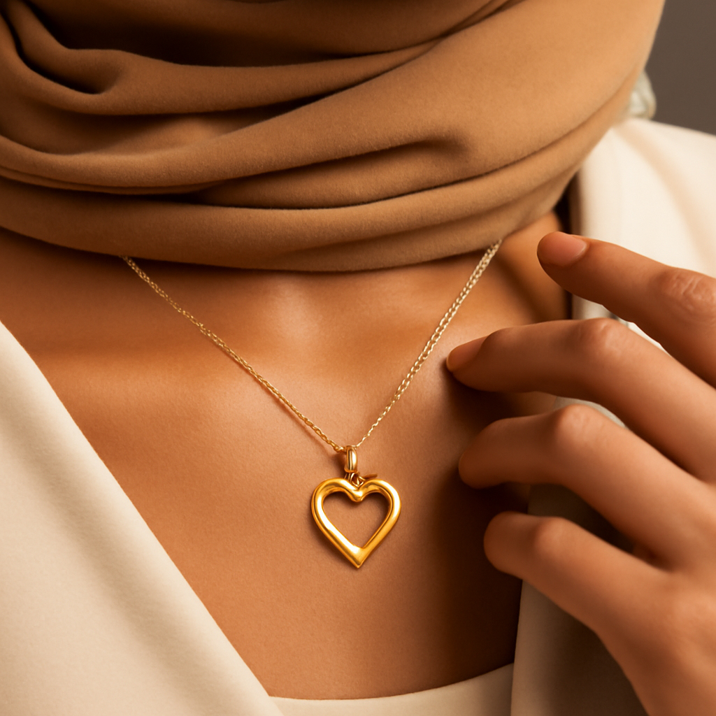 پلاک گردنی طلا مینیمالیست طرح قلب تو خالی