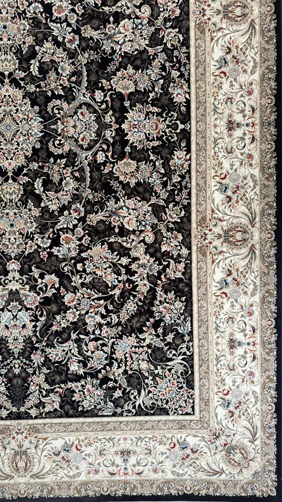 فرش 1200 شانه اکرلیک طرح محتشم زمینه سرمه ای