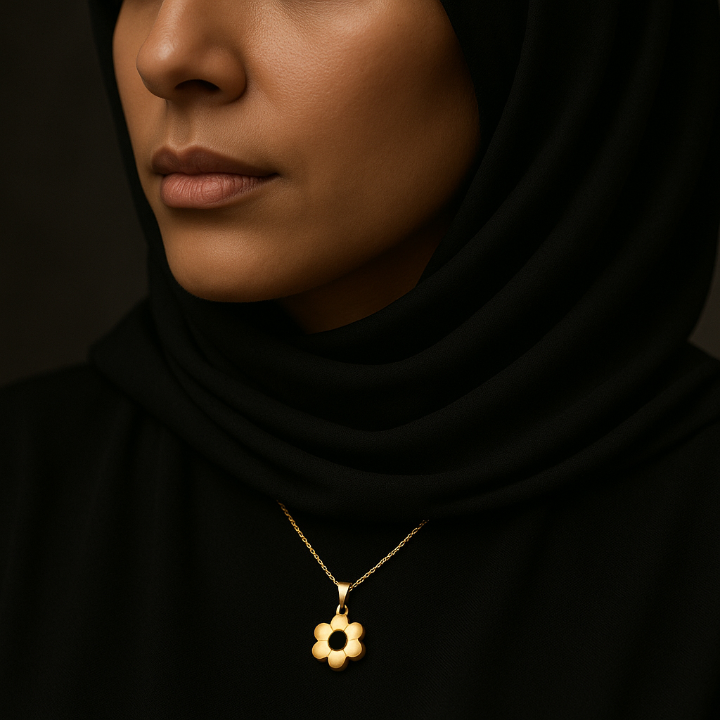 پلاک گردنی طلا مینیمالیست طرح گل توپر