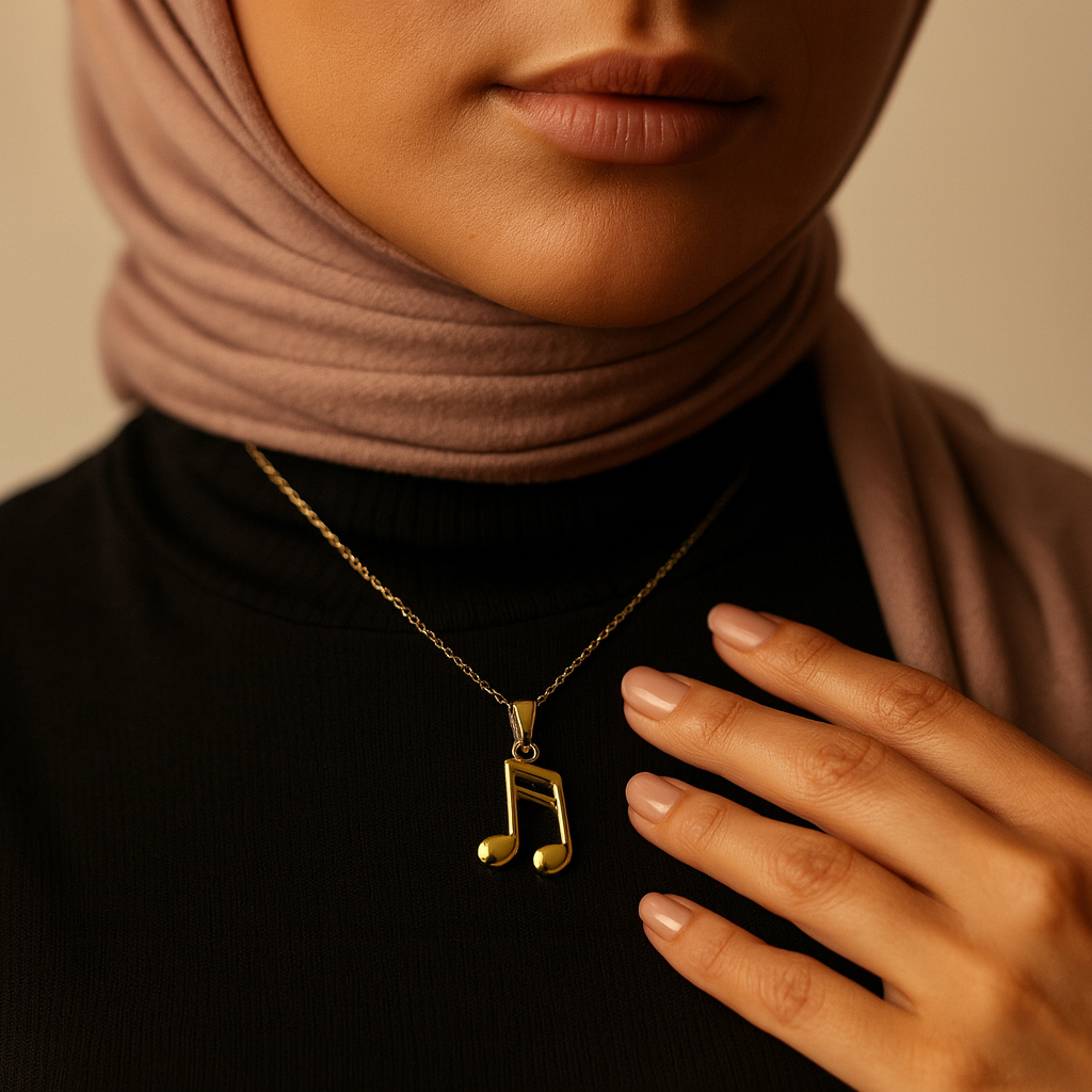 پلاک گردنی طلا مینیمالیست طرح موزیک