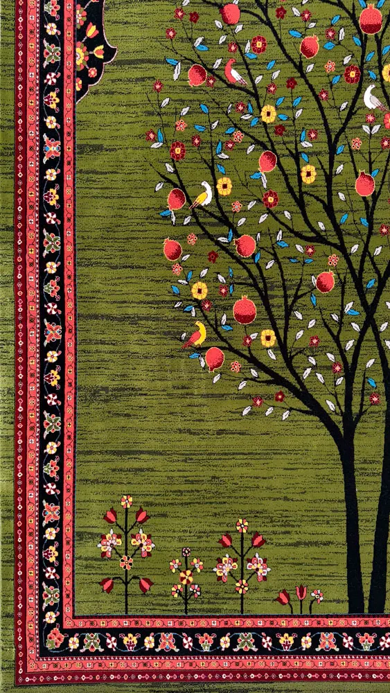 فرش 700 شانه اکرلیک طرح بهار زمینه سبز