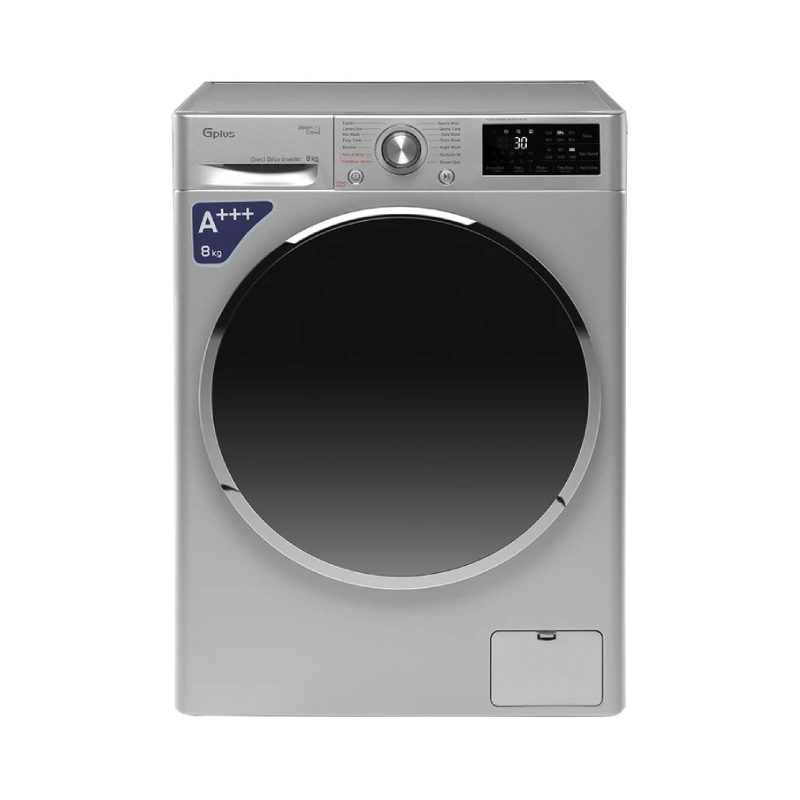 ماشین لباسشویی جی پلاس مدل GWM-M880S/W ظرفیت 8 کیلوگرم موتور اینورتر دایرکت درایو دارای بخارشو