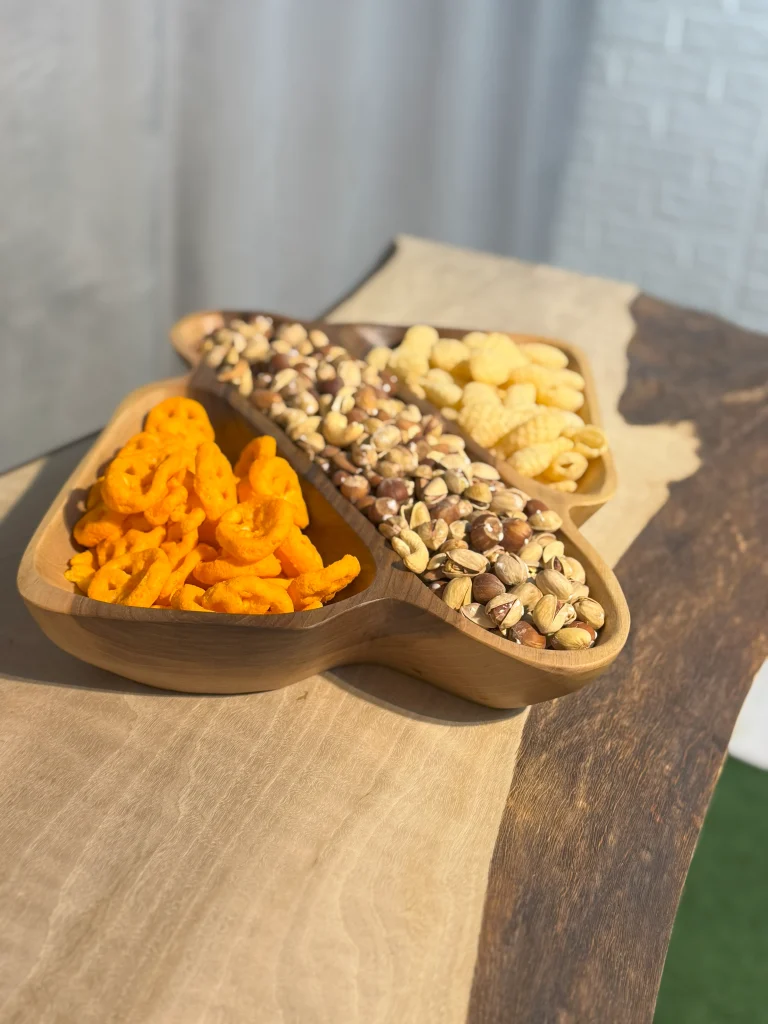 مزه خوری سه خانه چوبی دست ساز کیو وود کد 3013 چوب گردو طبیعی