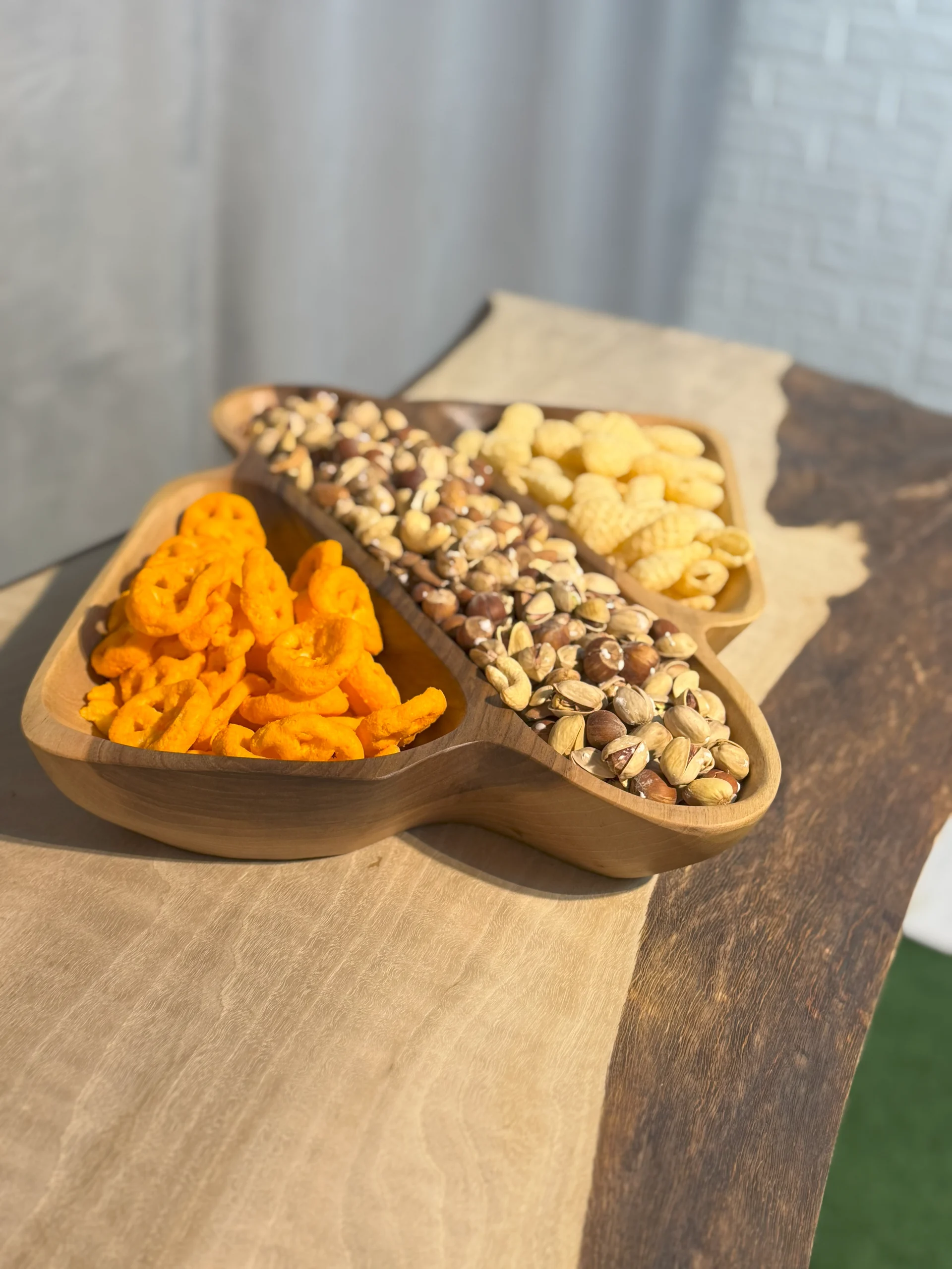 مزه خوری سه خانه چوبی دست ساز کیو وود کد 3013 چوب گردو طبیعی