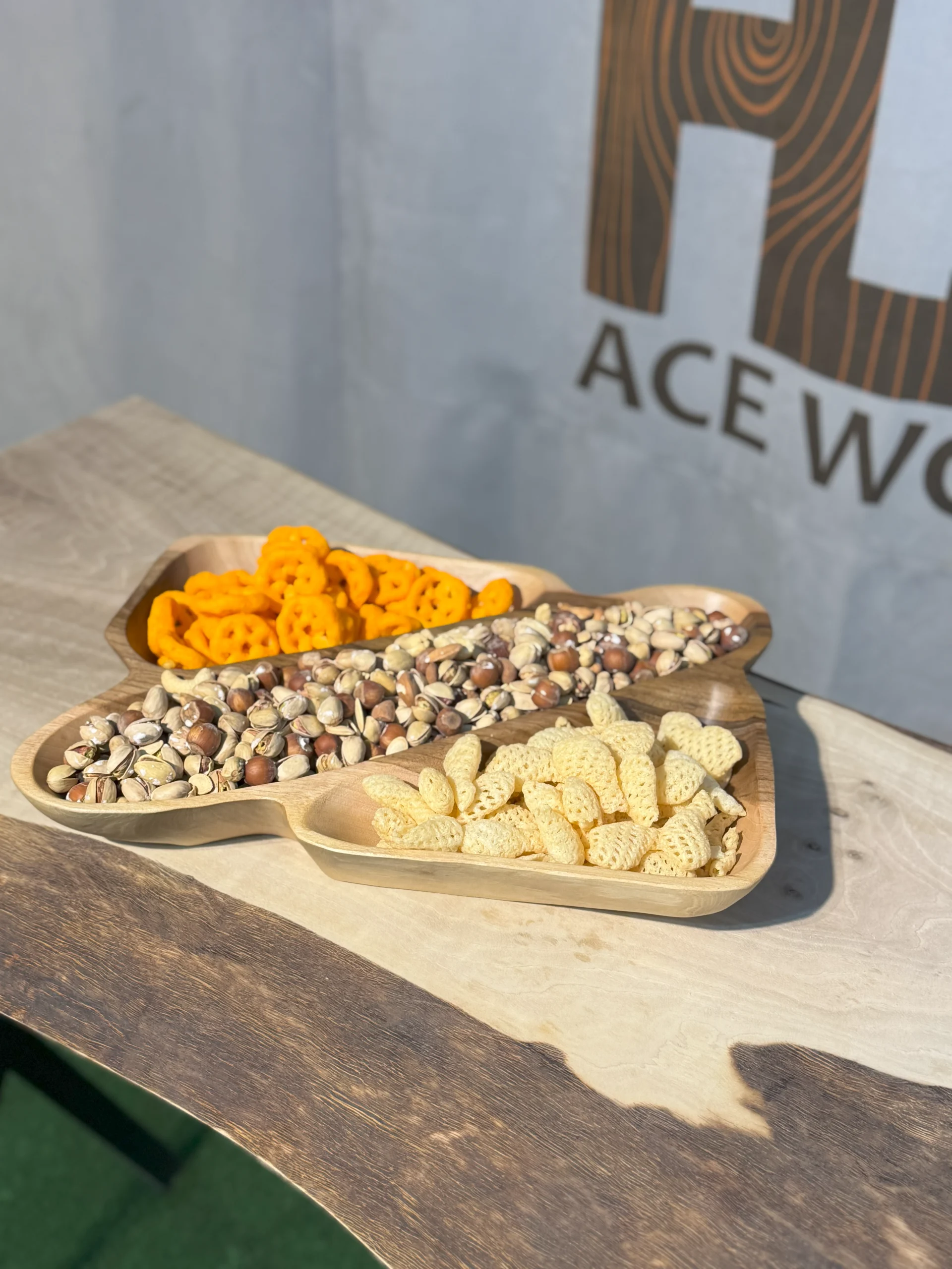 مزه خوری سه خانه چوبی دست ساز کیو وود کد 3013 چوب گردو طبیعی