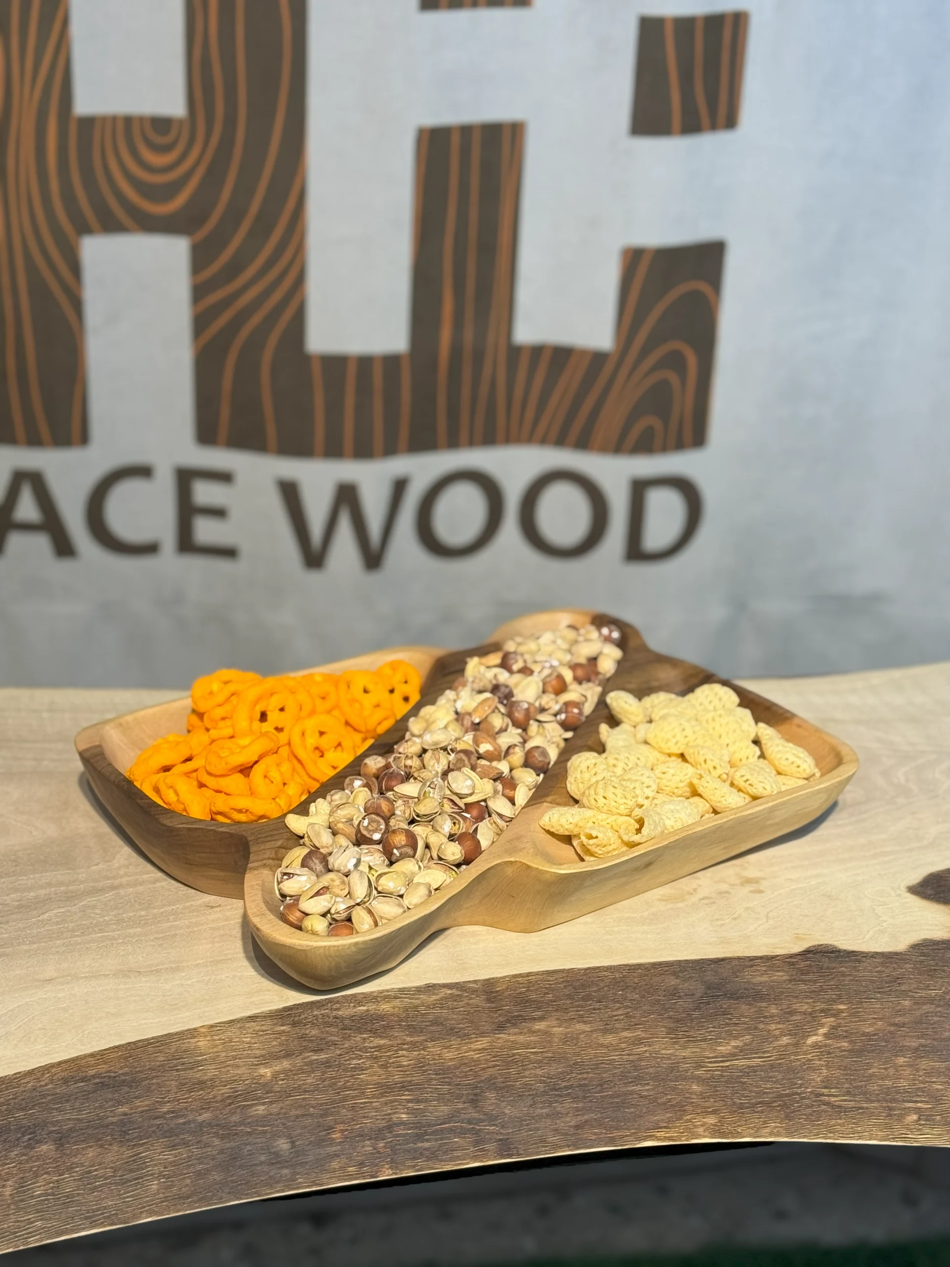 مزه خوری سه خانه چوبی دست ساز کیو وود کد 3013 چوب گردو طبیعی