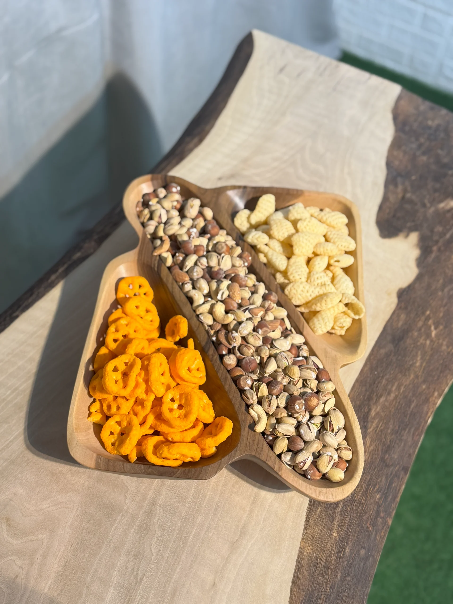 مزه خوری سه خانه چوبی دست ساز کیو وود کد 3013 چوب گردو طبیعی