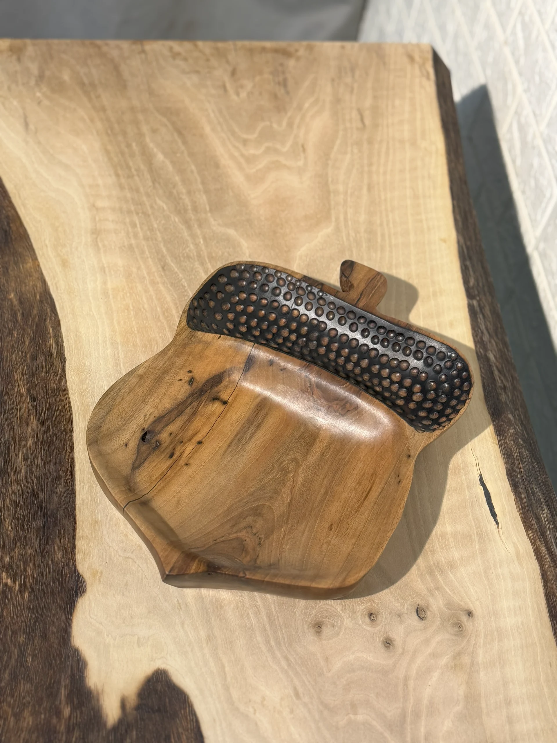 میوه خوری چوبی دست ساز طرح بلوط کیو وود کد 3012 چوب گردو طبیعی