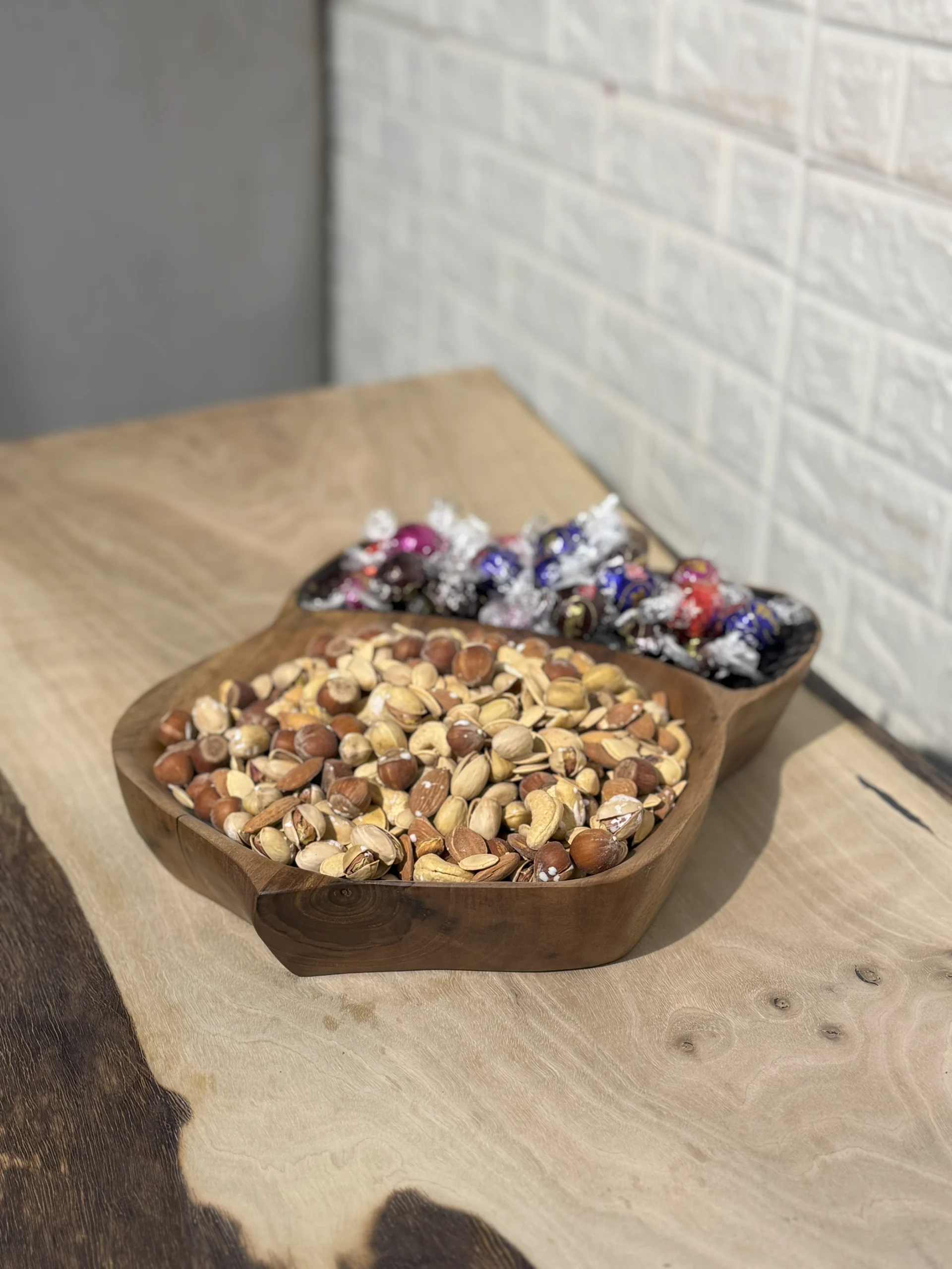 میوه خوری چوبی دست ساز طرح بلوط کیو وود کد 3012 چوب گردو طبیعی