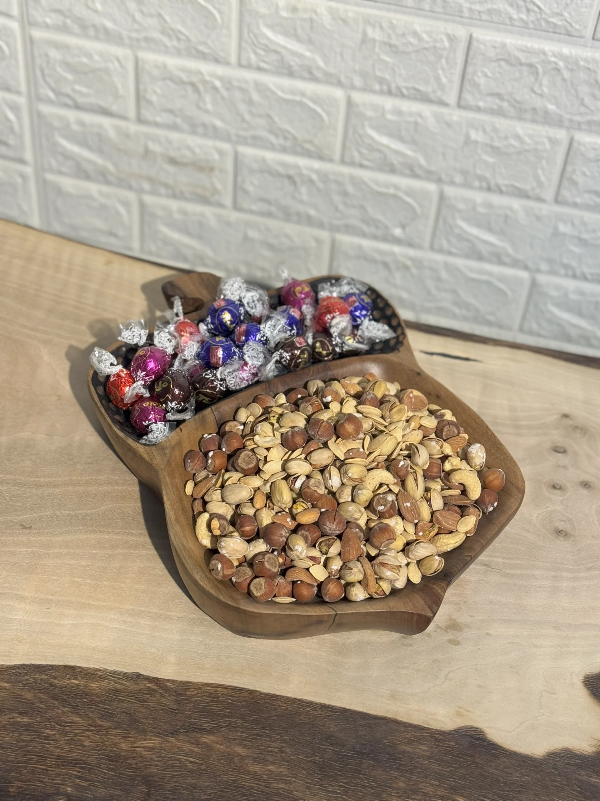 میوه خوری چوبی دست ساز طرح بلوط کیو وود کد 3012 چوب گردو طبیعی