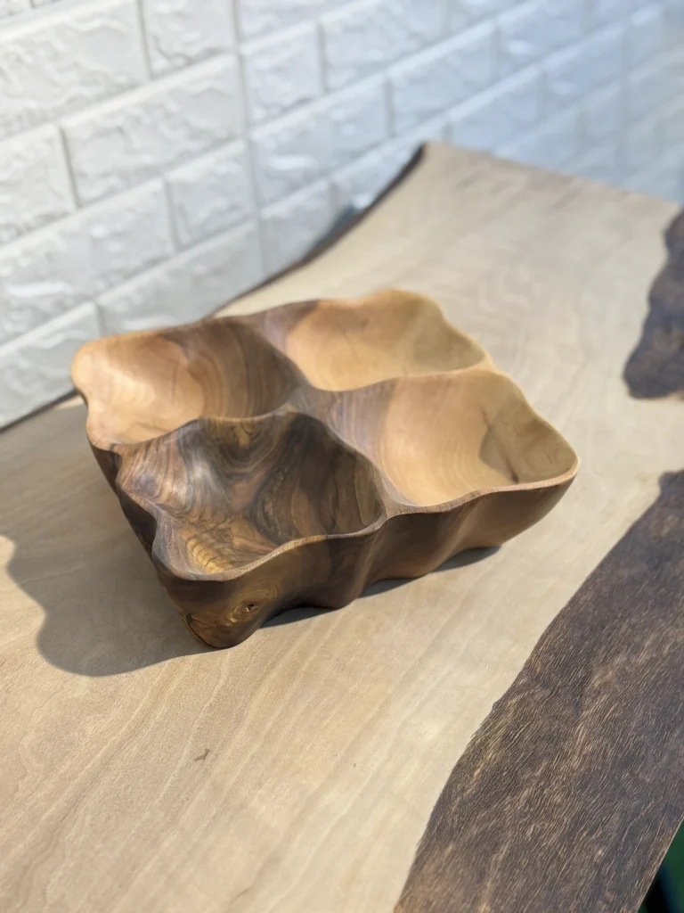 اردو خوری چهار خانه چوبی دست ساز کیو وود کد 3015 چوب گردو طبیعی