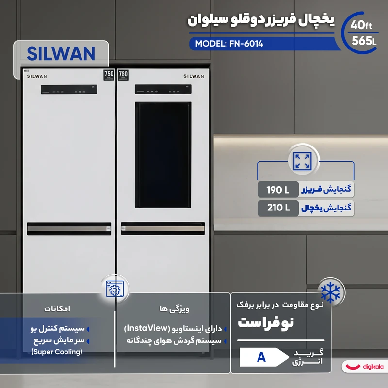 یخچال فریزر دوقلو سیلوان مدل FN-6014 یخساز دستی