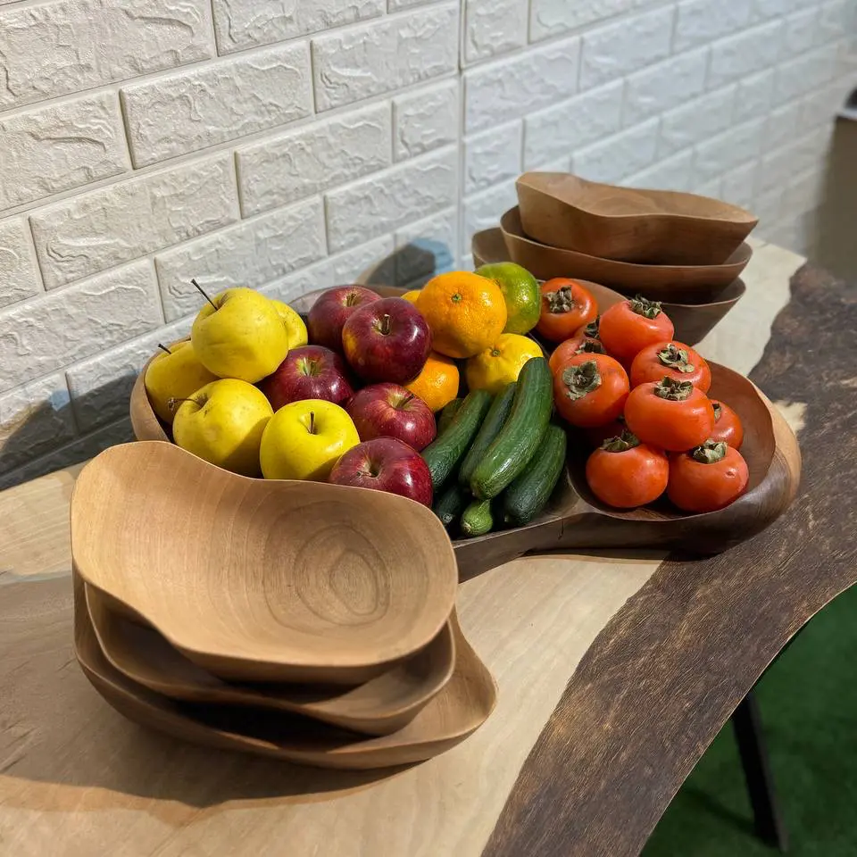 ست میوه خوری چوبی دست ساز کیو وود کد 1002 چوب گردو طبیعی