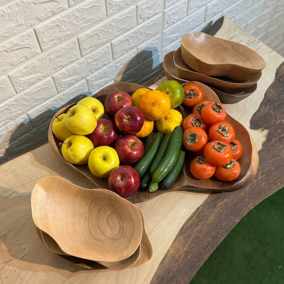 ست میوه خوری چوبی دست ساز کیو وود کد 1002 چوب گردو طبیعی