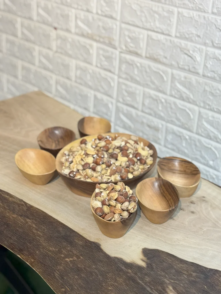 ست آجیل خوری دست ساز کیو وود کد 2001 چوب گردو طبیعی