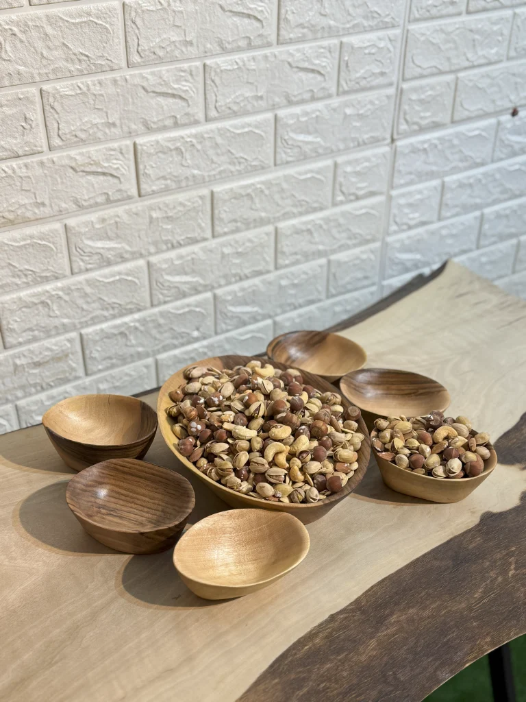 ست آجیل خوری دست ساز کیو وود کد 2001 چوب گردو طبیعی