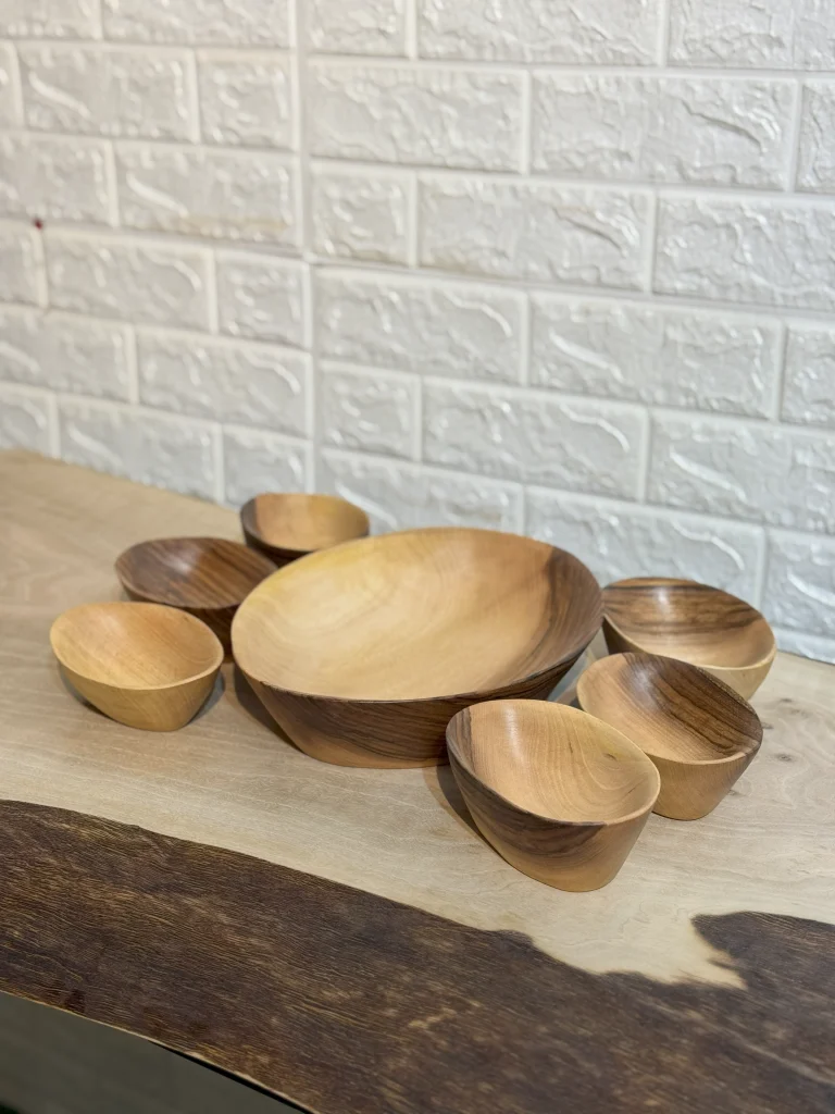 ست آجیل خوری دست ساز کیو وود کد 2001 چوب گردو طبیعی