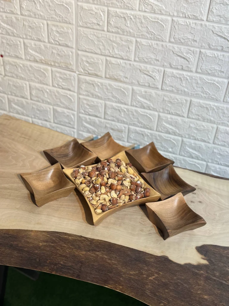 ست آجیل خوری دست ساز کیو وود کد 2002 چوب گردو طبیعی