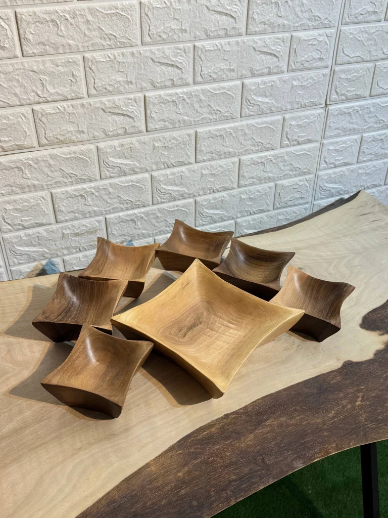 ست آجیل خوری دست ساز کیو وود کد 2002 چوب گردو طبیعی