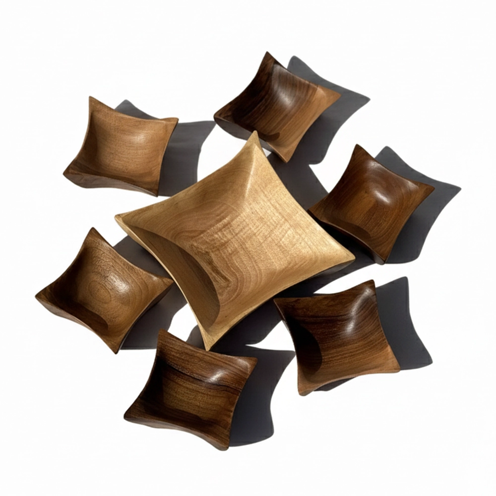 ست آجیل خوری دست ساز کیو وود کد 2002 چوب گردو طبیعی