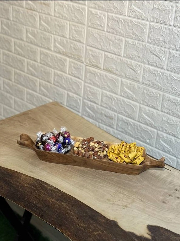 اردو خوری سه خانه دست ساز کیو وود کد 3001 چوب گردو طبیعی